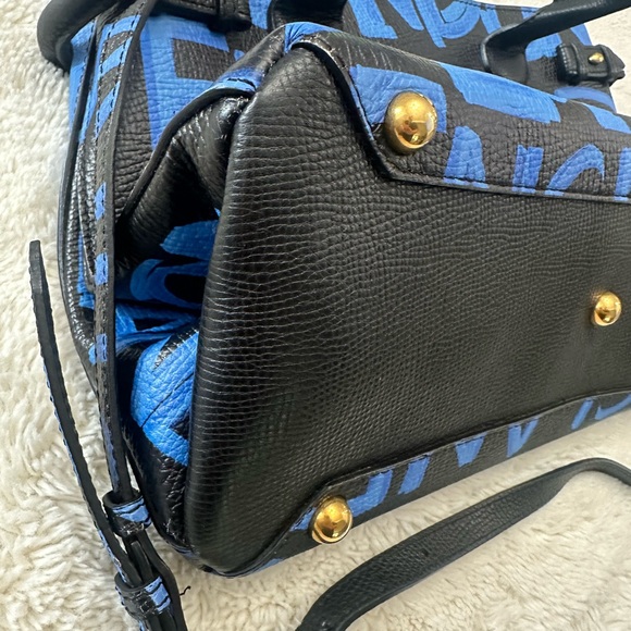 Burberry Black/Blue Leather Medium Graffiti Banner Tote - Picture 11 of 13